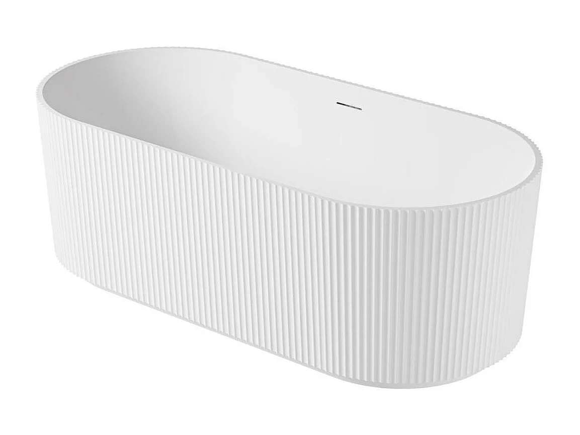 STRIA 170 cm weiße freistehende Badewanne aus geripptem Acryl