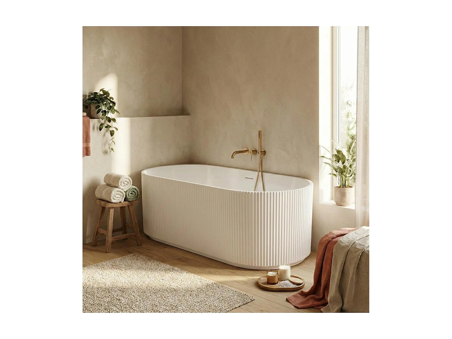 STRIA 170 cm weiße freistehende Badewanne aus geripptem Acryl