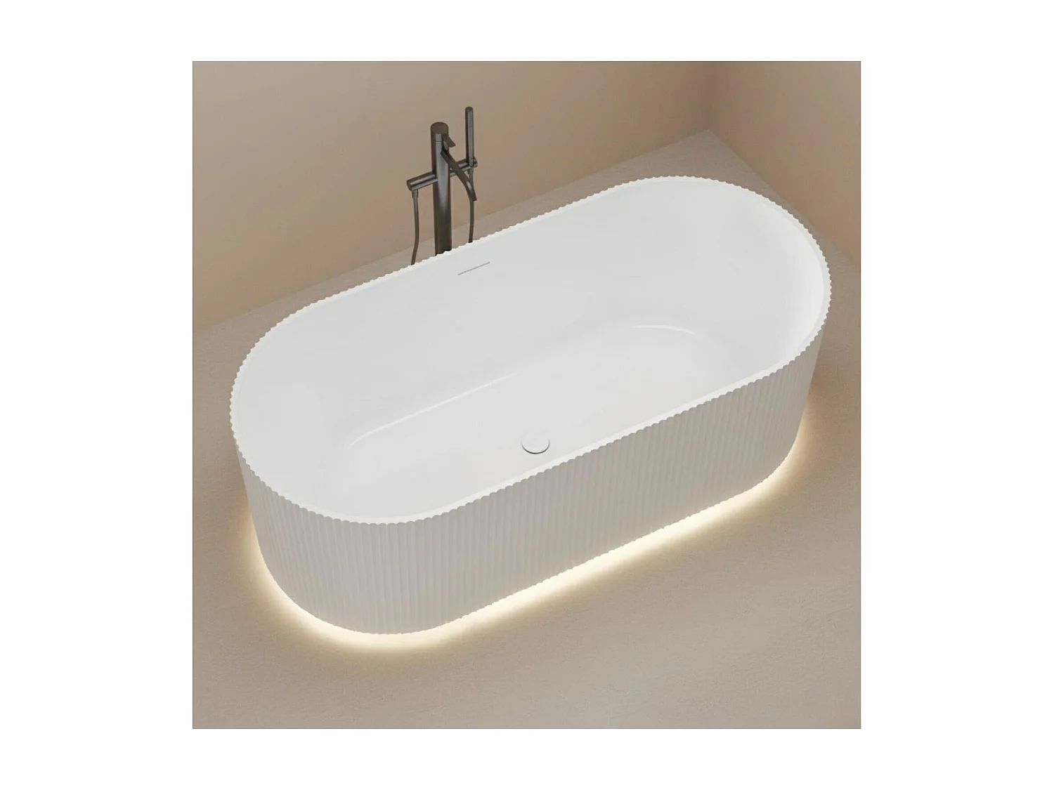 STRIA 170 cm weiße freistehende Badewanne aus geripptem Acryl