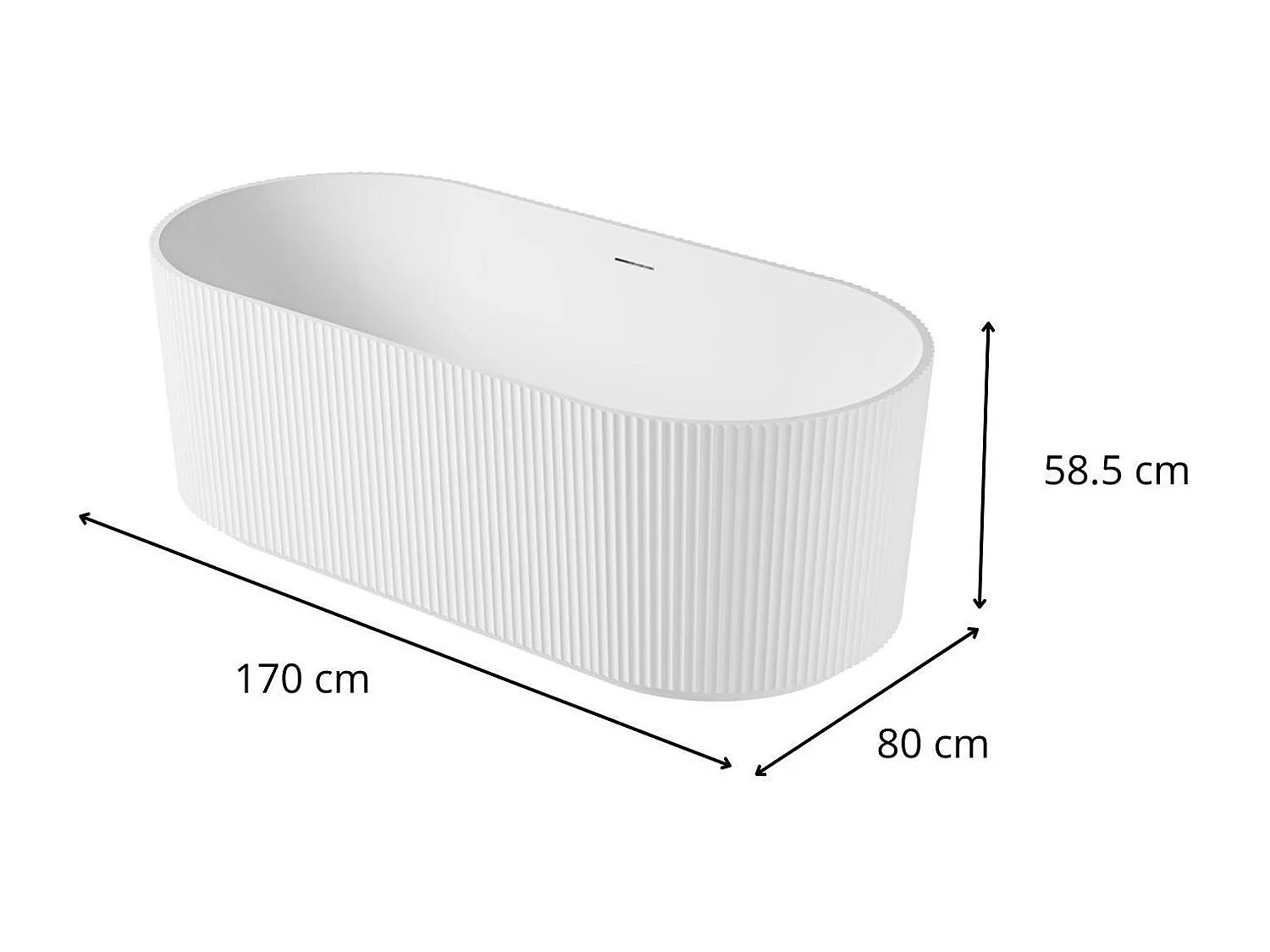 Bañera exenta acanalada acrílica blanca STRIA de 170 cm