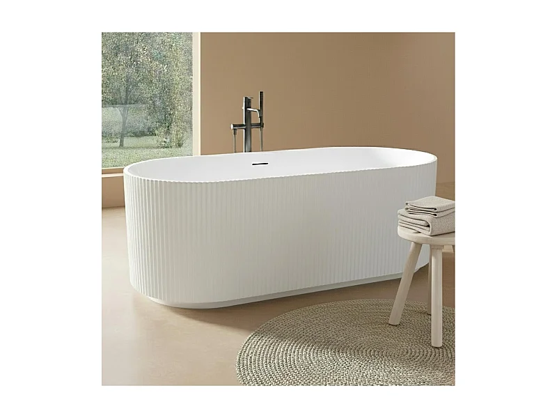 Baignoire STRIA îlot striée en acrylique blanche 170cm