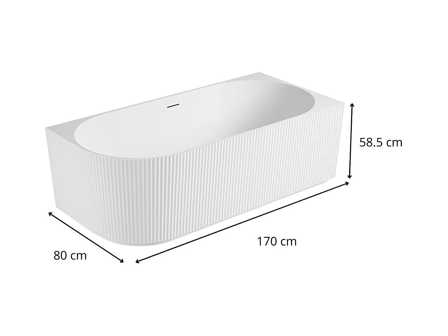 Baignoire semi-îlot blanche 170cm striée en acrylique Lucite® - Angle droit - Livrée complète
