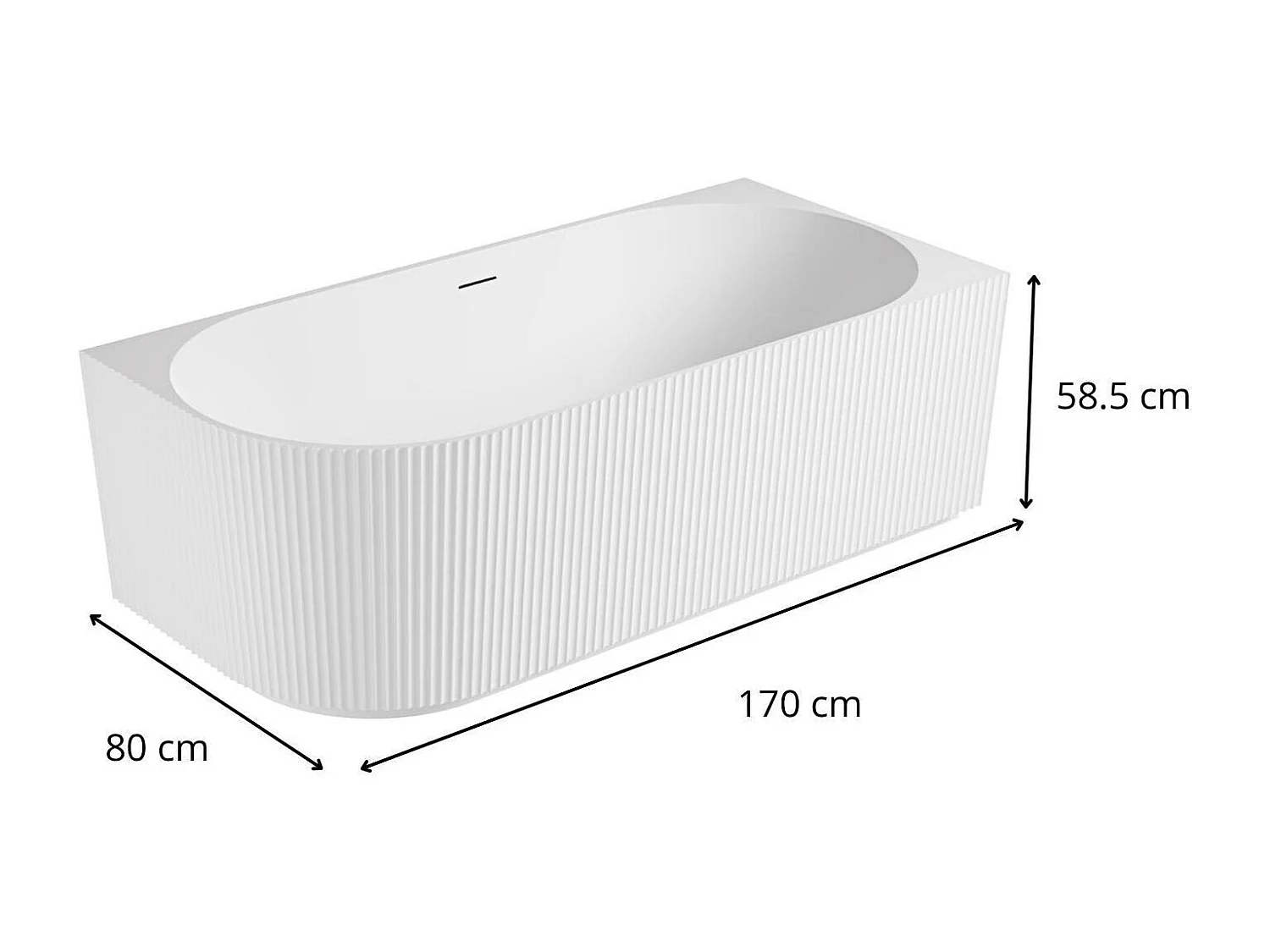 Wit semi-eiland acryl geribbeld bad 170cm - Rechte hoek STRIA