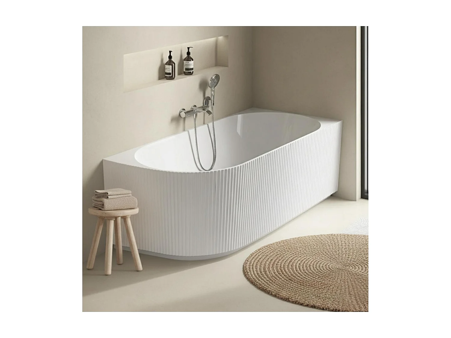 Wit semi-eiland acryl geribbeld bad 170cm - Rechte hoek STRIA