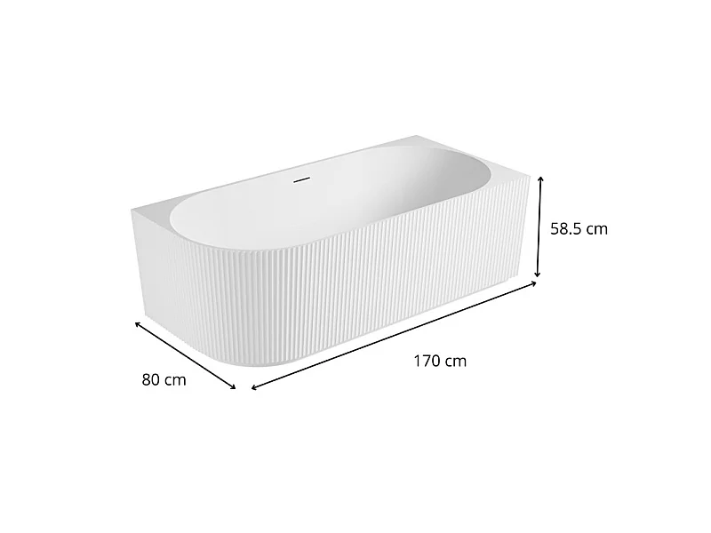 Vasca da bagno semi-isola in acrilico bianco con coste 170cm - Angolo retto STRIA