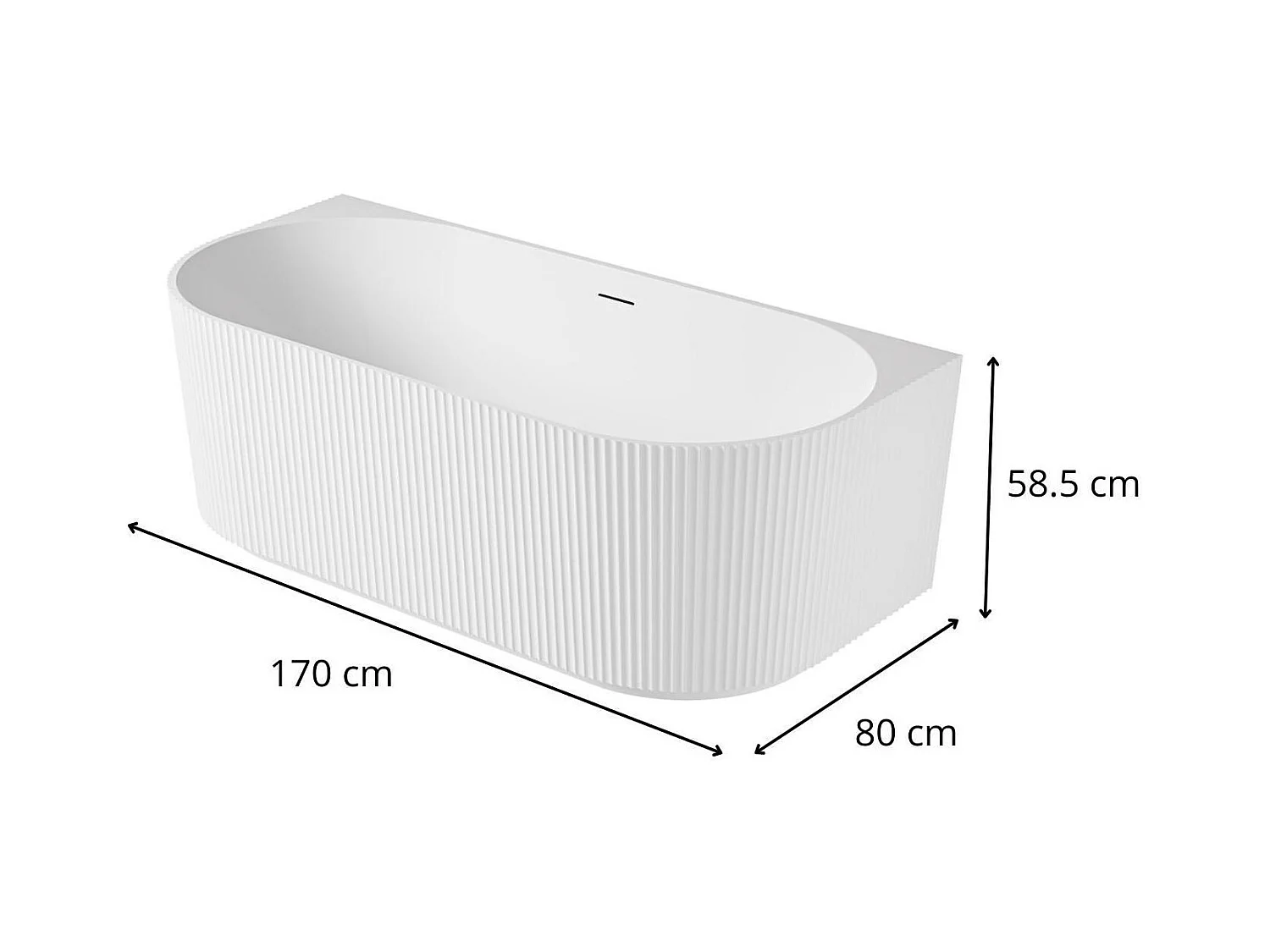 Baignoire murale blanche 170cm striée en acrylique Lucite® - Livrée complète