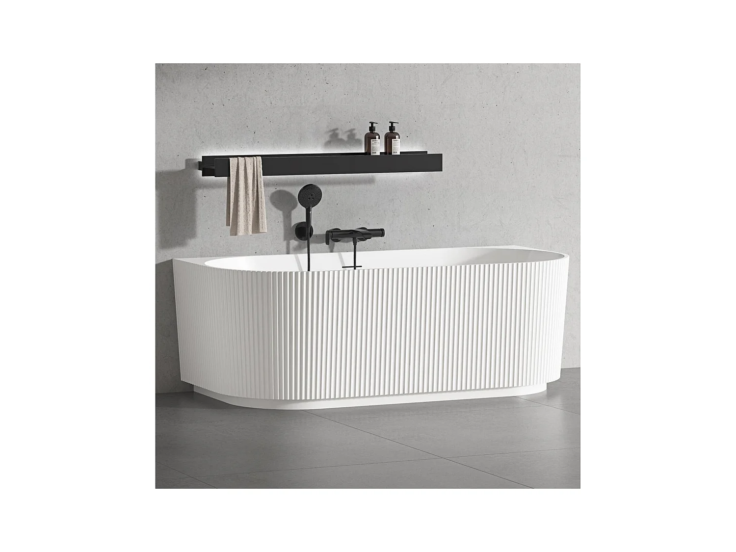 Baignoire murale blanche 170cm striée en acrylique Lucite® - Livrée complète