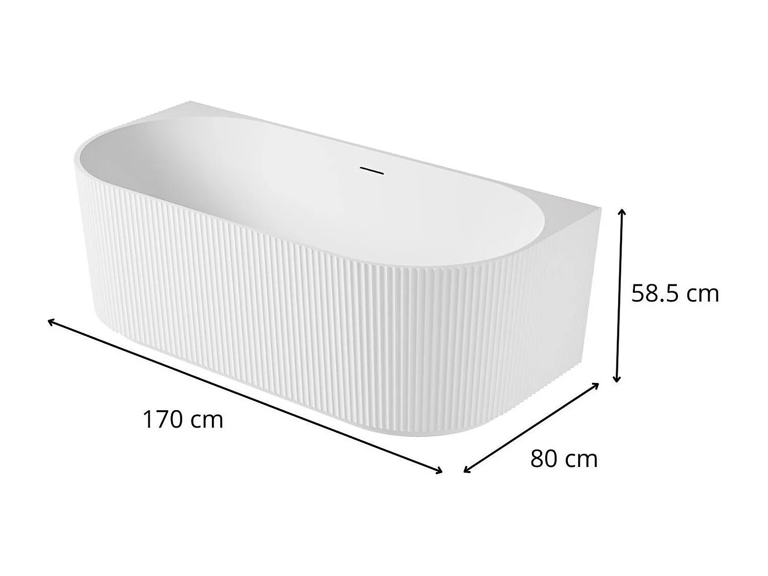 Bañera de pared STRIA de 170 cm con nervaduras acrílicas blancas
