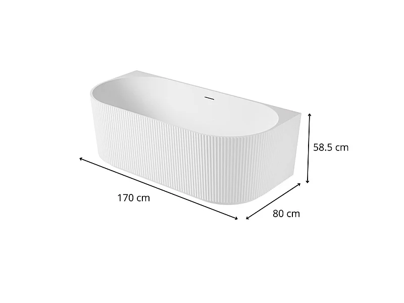 Vasca da bagno a parete STRIA 170cm in acrilico bianco rigato