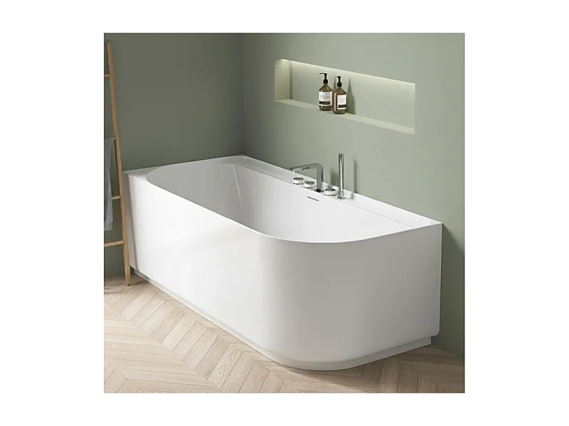 Baignoire semi-îlot blanche 170cm en acrylique Lucite® - Angle gauche - Livrée complète