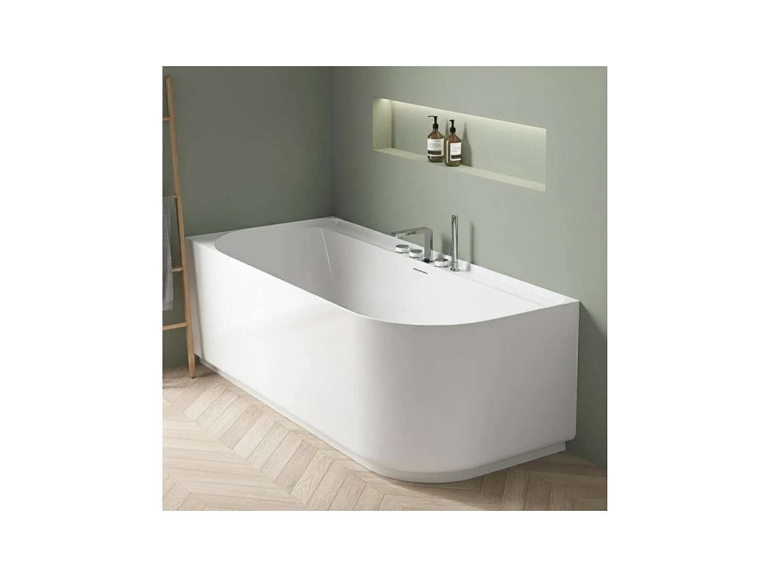 Baignoire semi-îlot blanche 170cm en acrylique Lucite® - Angle gauche - Livrée complète