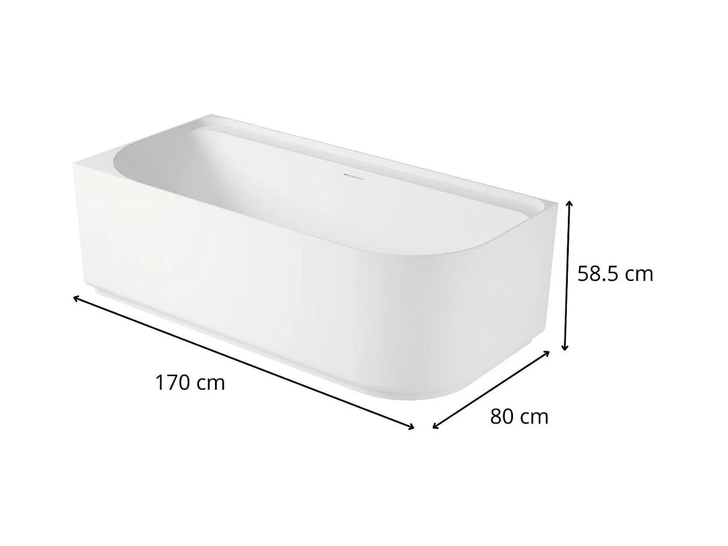 Baignoire semi-îlot blanche 170cm en acrylique Lucite® - Angle gauche - Livrée complète