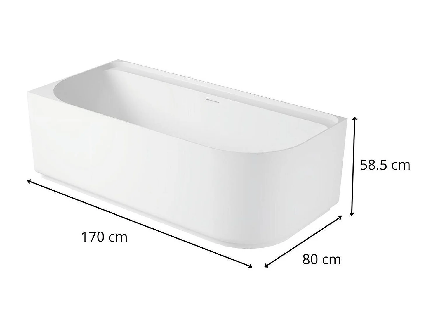 Vasca da bagno semi-autoportante in acrilico bianco 170cm - Angolo sinistro EQUINOXE