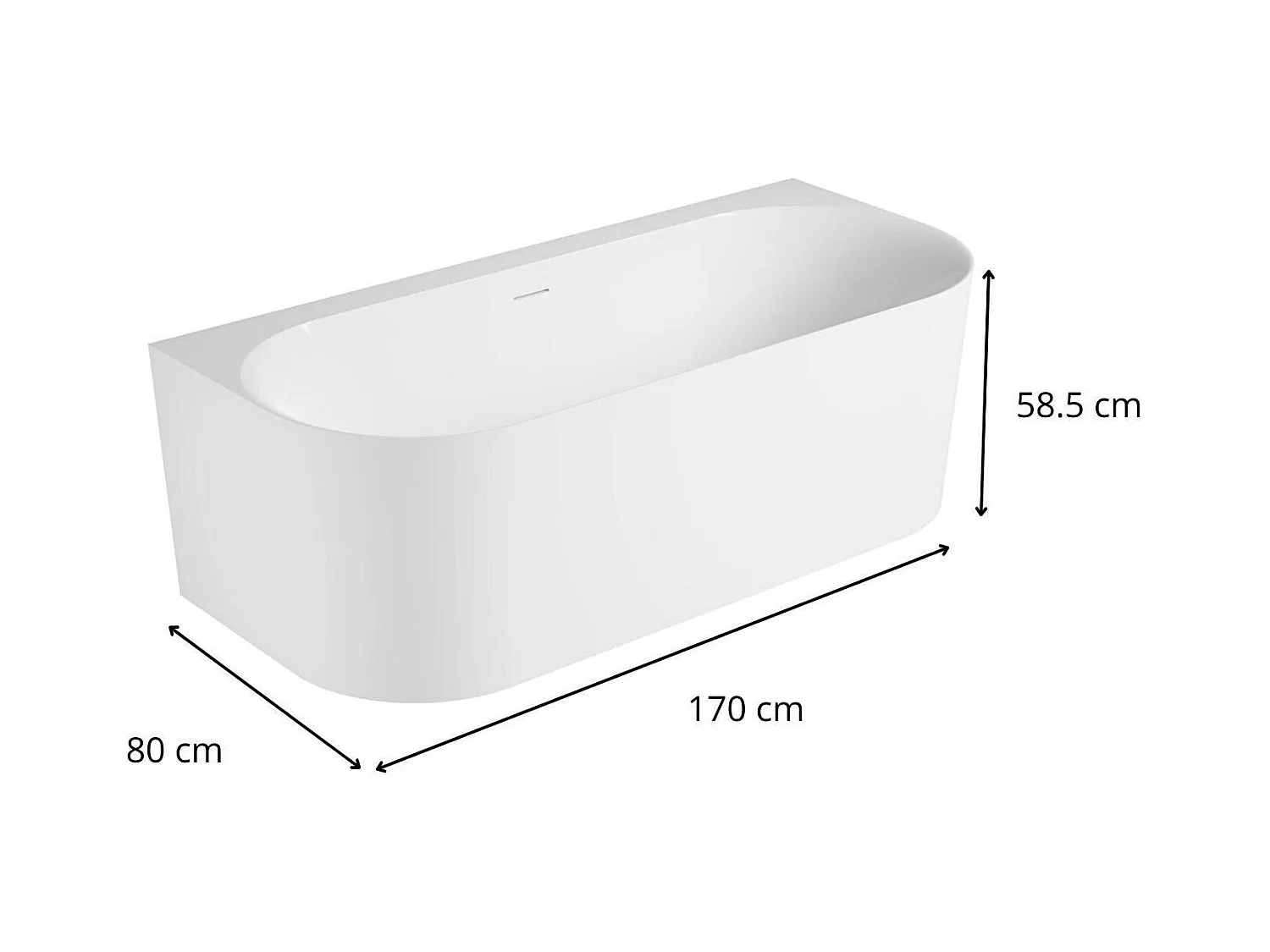 Baignoire murale blanche 170cm en acrylique Lucite® - Livrée complète