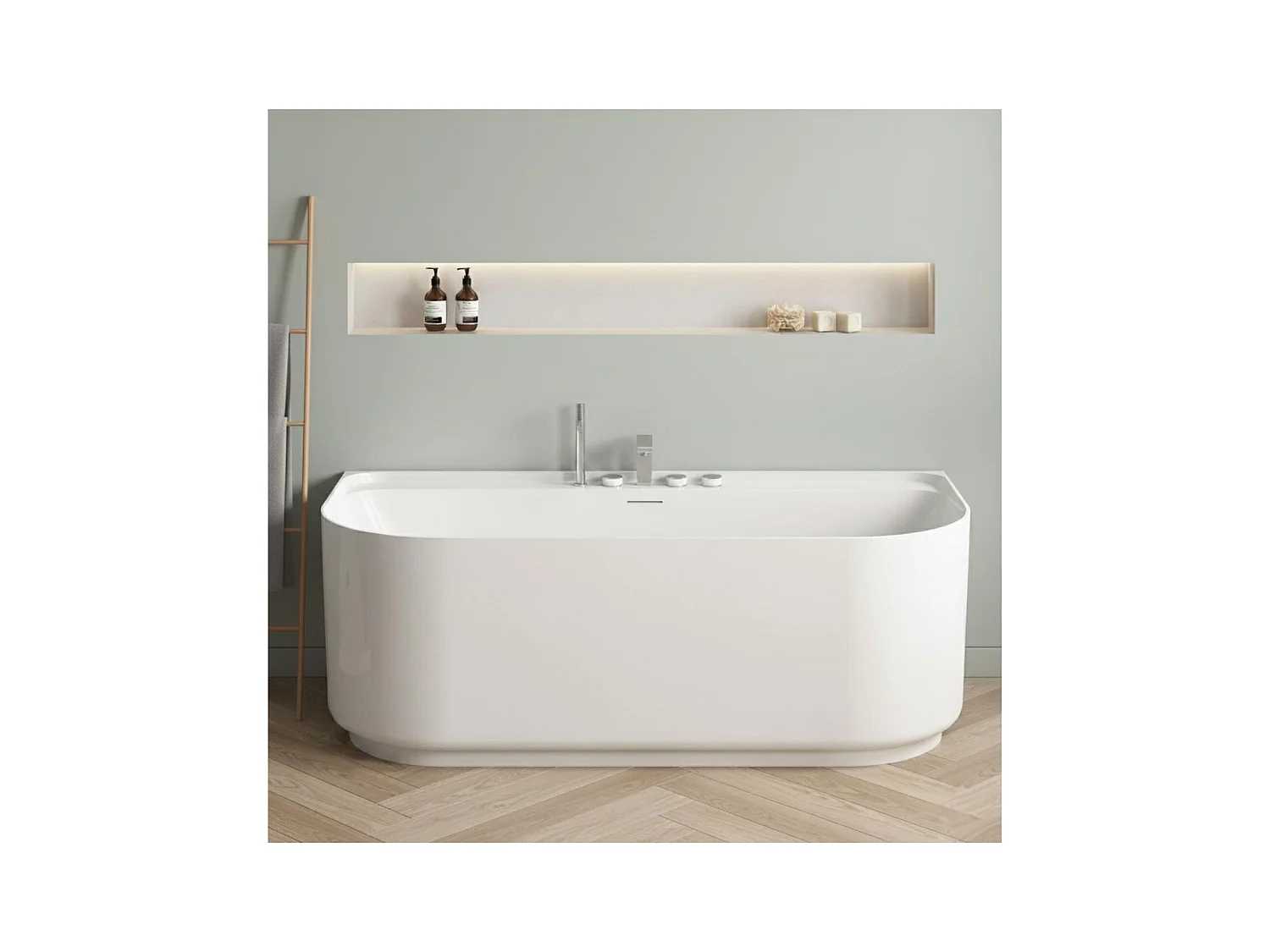 Baignoire murale blanche 170cm en acrylique Lucite® - Livrée complète