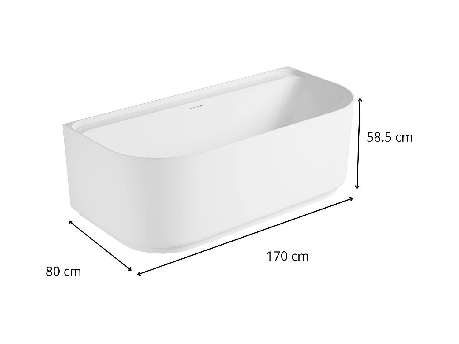 Baignoire murale blanche 170cm en acrylique Lucite® - Livrée complète