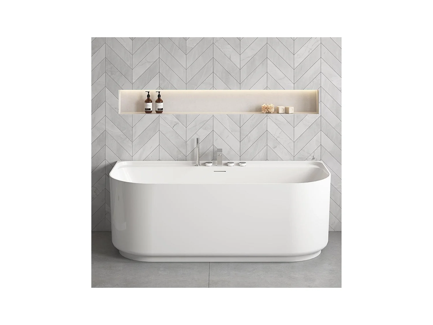 Baignoire murale blanche 170cm en acrylique Lucite® - Livrée complète
