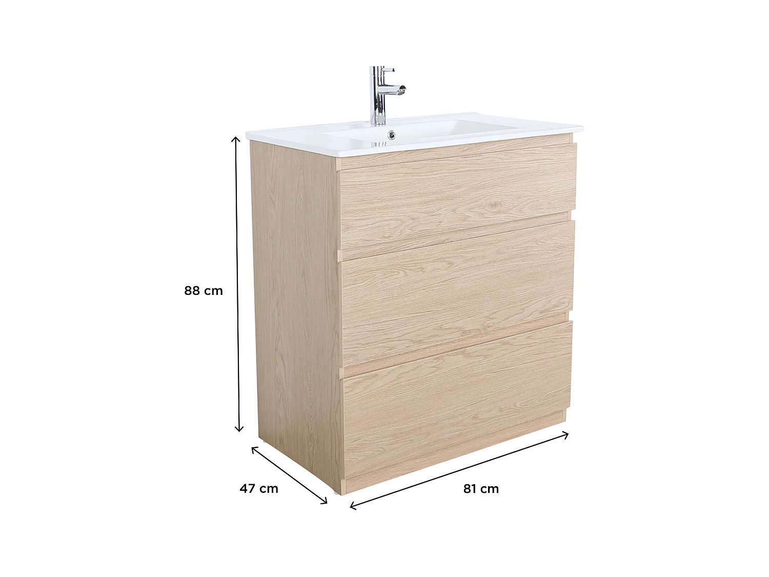 Mueble lavabo individual 80cm - con encimera de cerámica SORRENTO