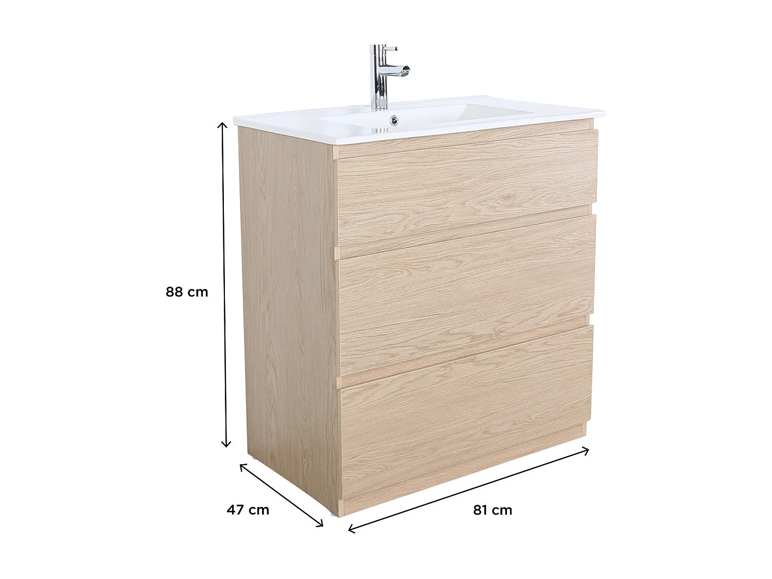 Einzelwaschtischunterschrank 80cm - mit Keramik-Waschtischplatte SORRENTO