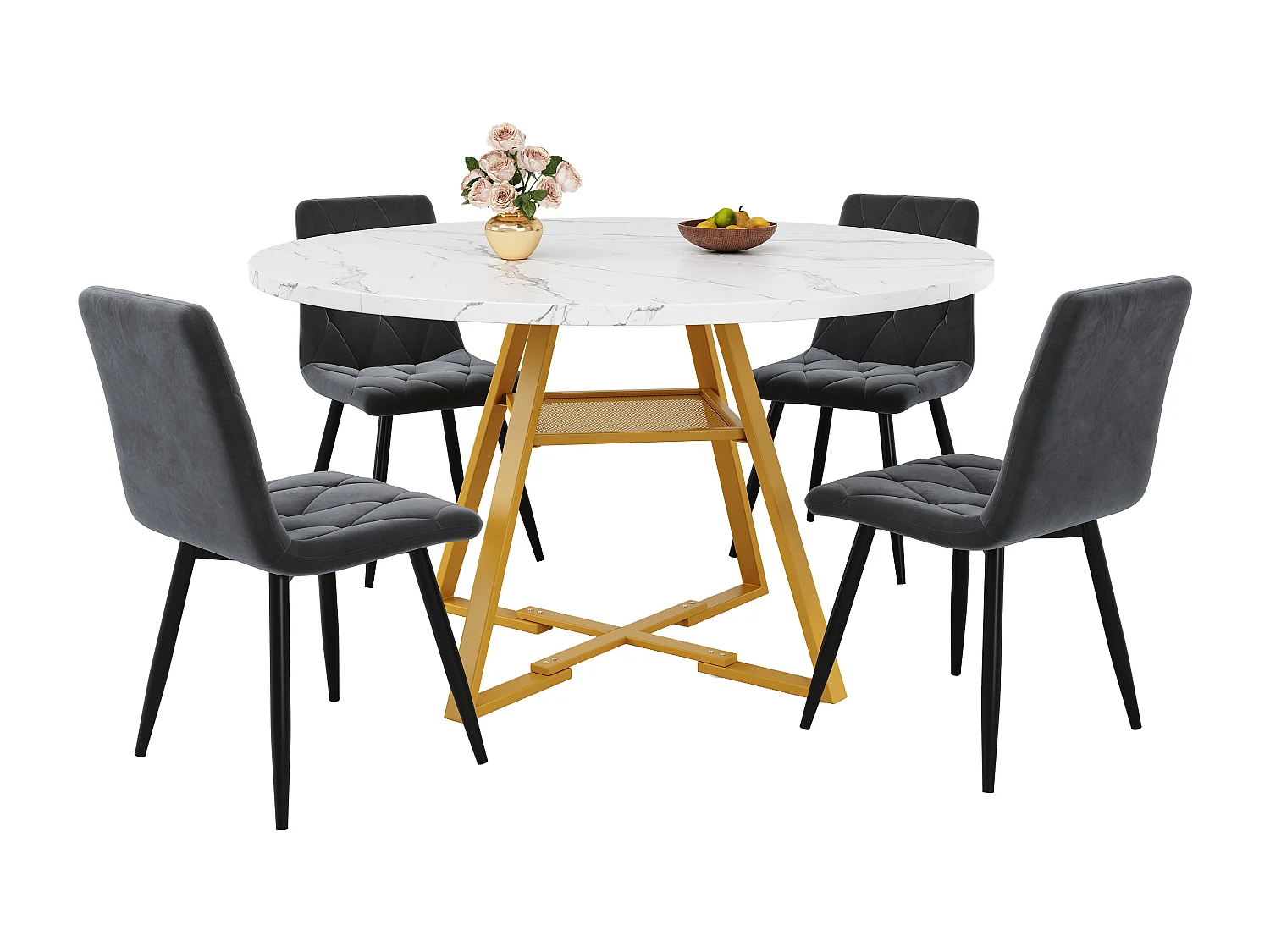 Table à manger ronde - 120 x 120 x 75 cm - table de petit-déjeuner pieds dorés - aspect marbre - MDF + métal - blanc