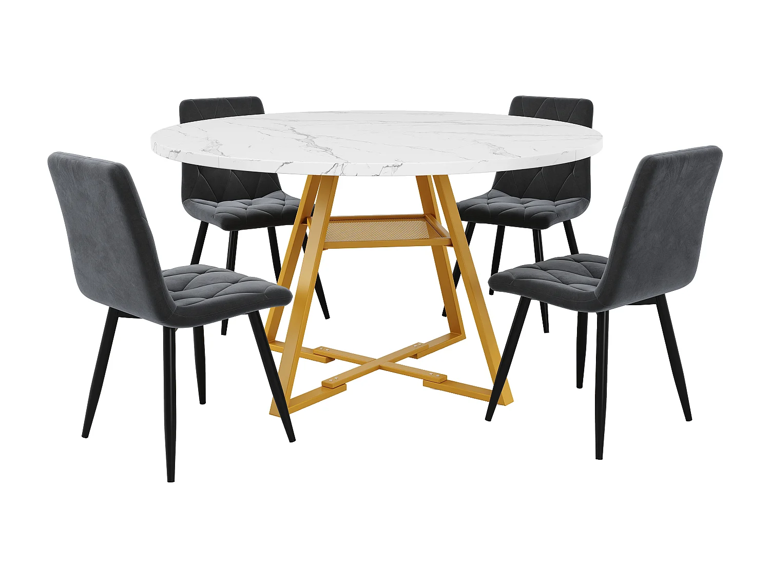 Table à manger ronde - 120 x 120 x 75 cm - table de petit-déjeuner pieds dorés - aspect marbre - MDF + métal - blanc