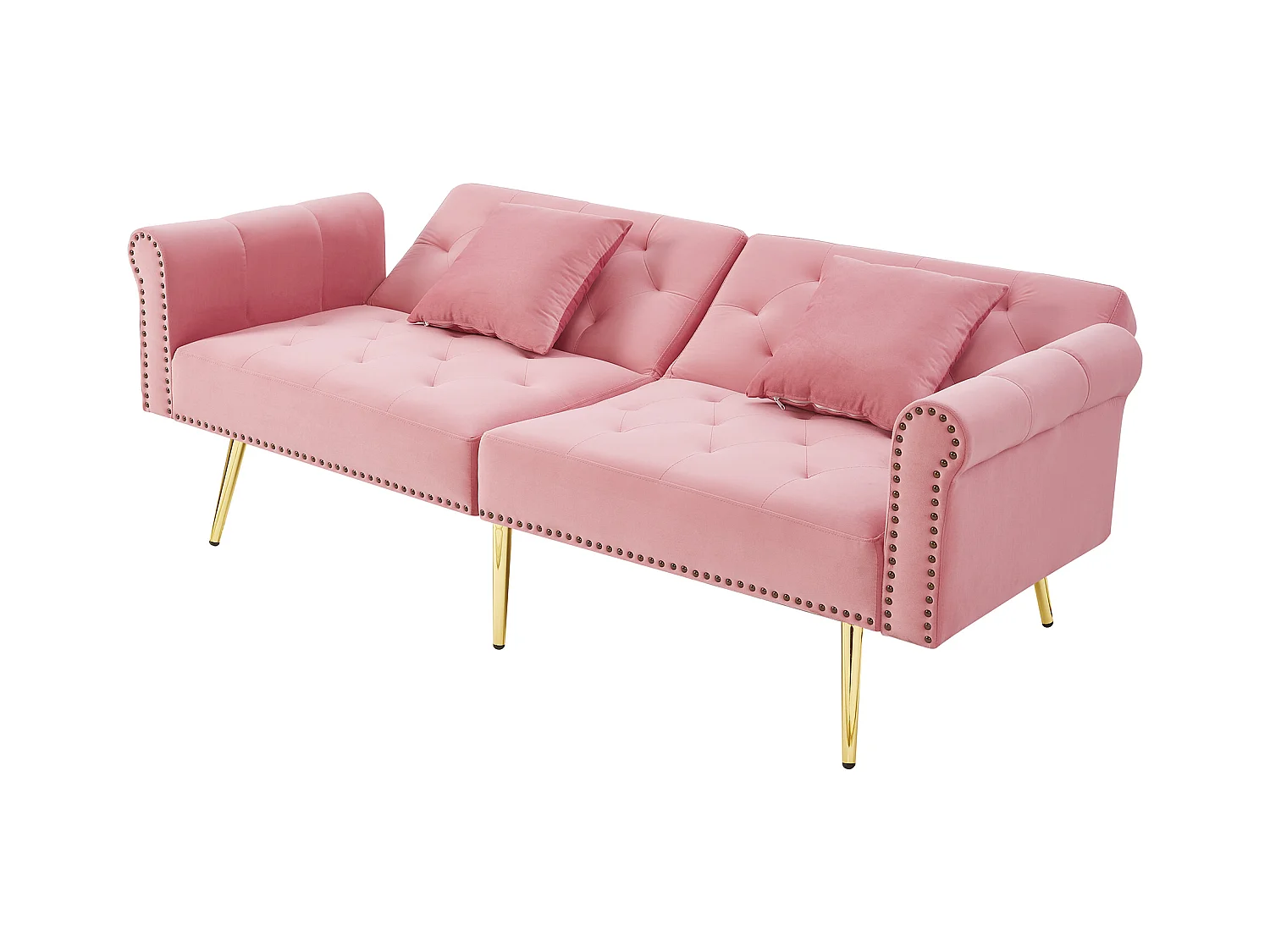 Canapé contemporain 2 places - Velours - Dossier réglable sur 3 niveaux - Rose