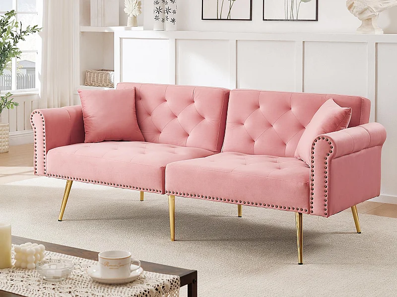 Canapé contemporain 2 places - Velours - Dossier réglable sur 3 niveaux - Rose