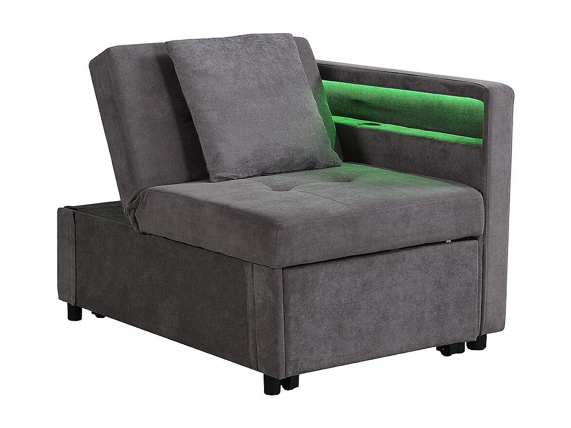 Canapé convertible 3 en 1 rembourré multifonctionnel tissu lin dossier réglable accoudoirs LED ports USB Type C pour petites pièces gris foncé