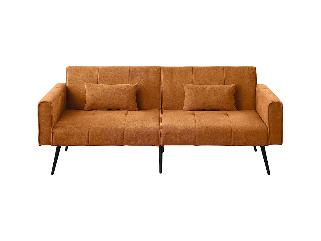 Canapé convertible deux places inclinable en tissu avec dossier réglable futon jaune pour salon