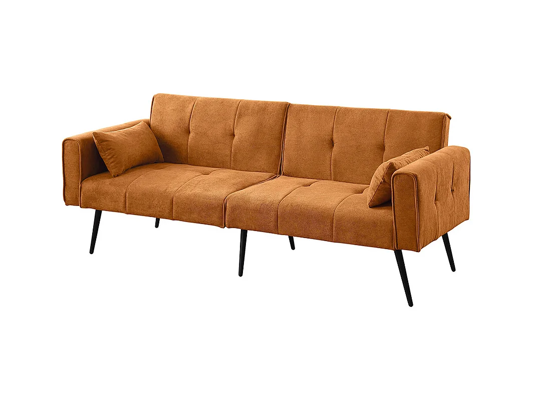 Canapé convertible deux places inclinable en tissu avec dossier réglable futon jaune pour salon