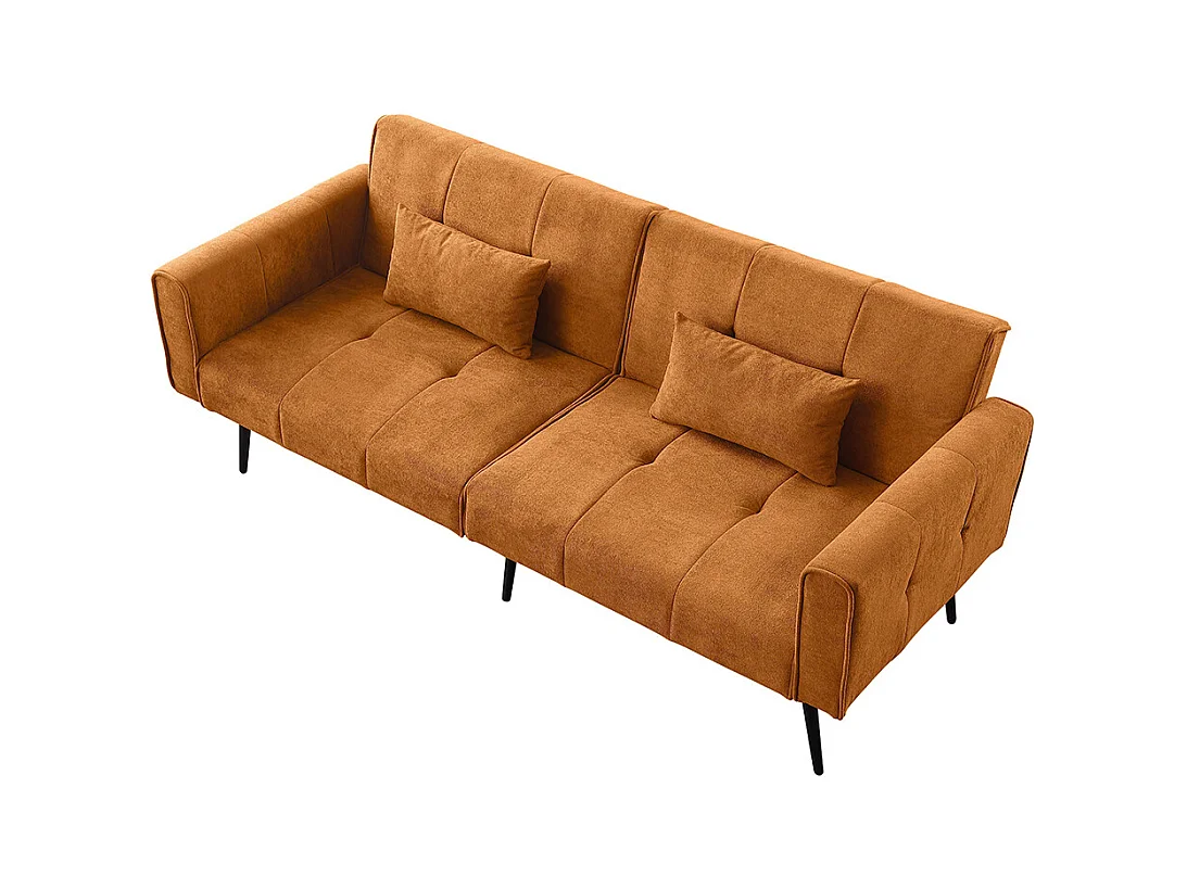 Canapé convertible deux places inclinable en tissu avec dossier réglable futon jaune pour salon