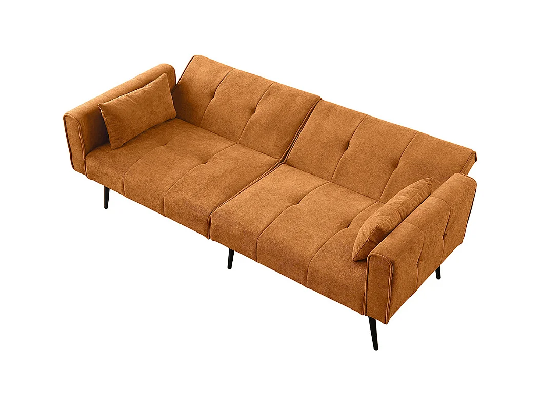 Canapé convertible deux places inclinable en tissu avec dossier réglable futon jaune pour salon