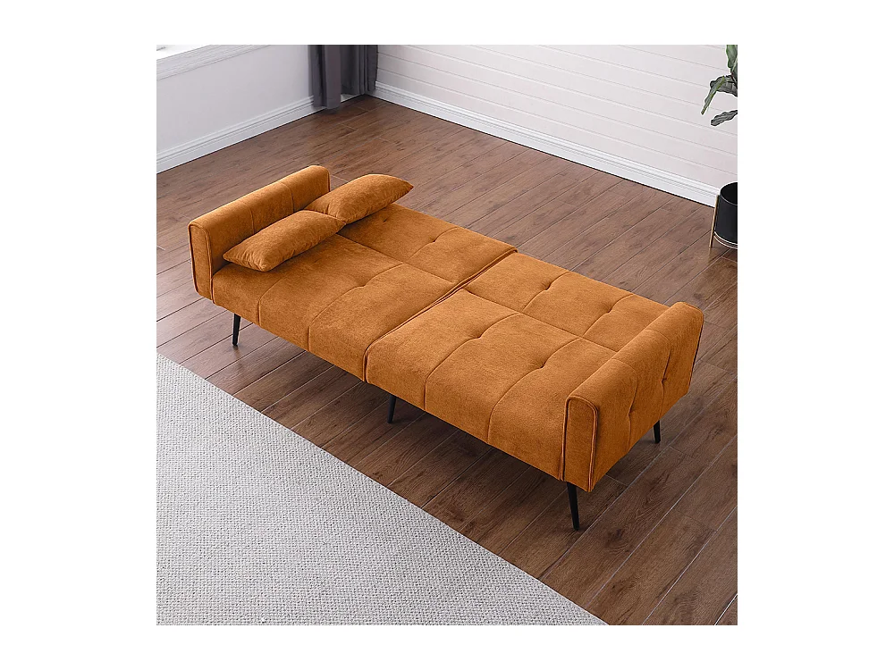Canapé convertible deux places inclinable en tissu avec dossier réglable futon jaune pour salon