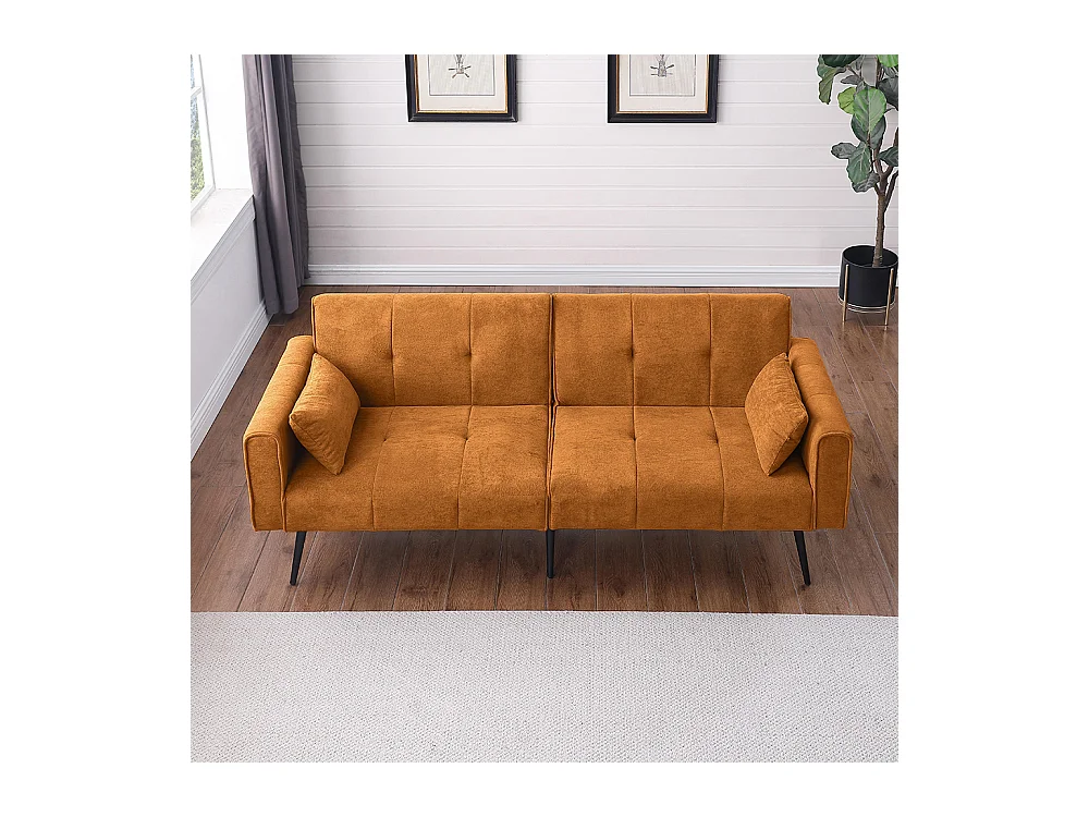 Canapé convertible deux places inclinable en tissu avec dossier réglable futon jaune pour salon