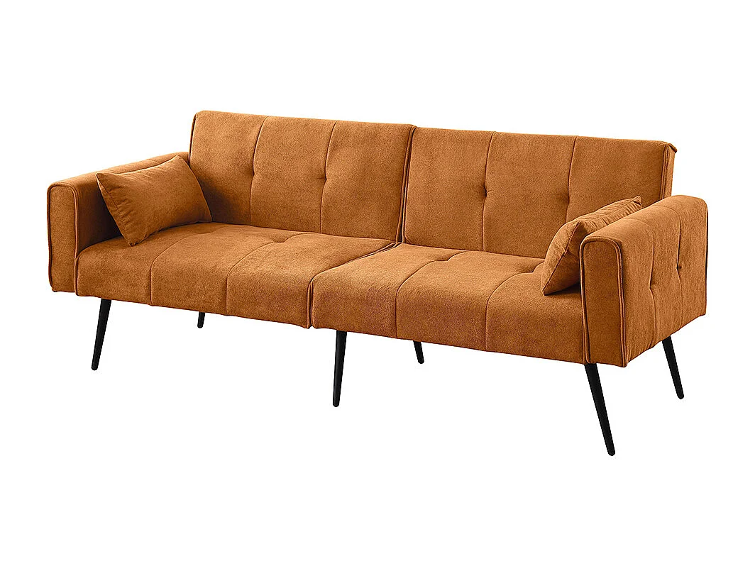 Canapé convertible deux places inclinable en tissu avec dossier réglable futon jaune pour salon