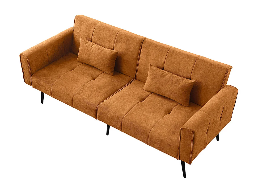 Canapé convertible deux places inclinable en tissu avec dossier réglable futon jaune pour salon