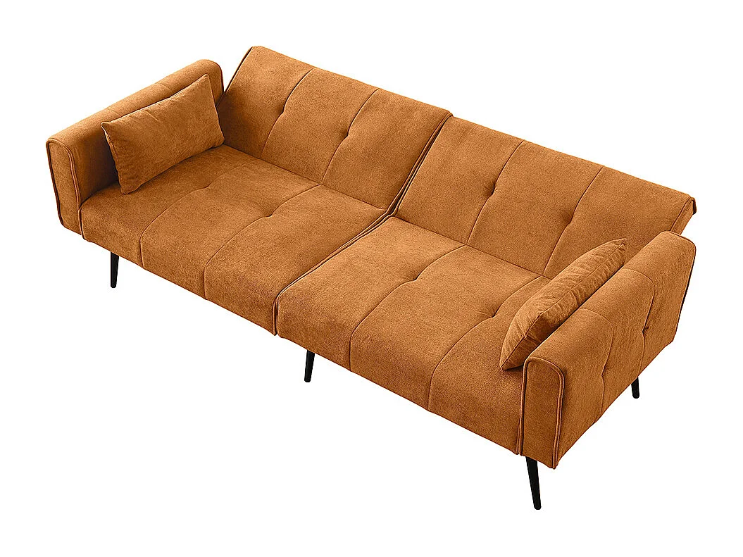 Canapé convertible deux places inclinable en tissu avec dossier réglable futon jaune pour salon