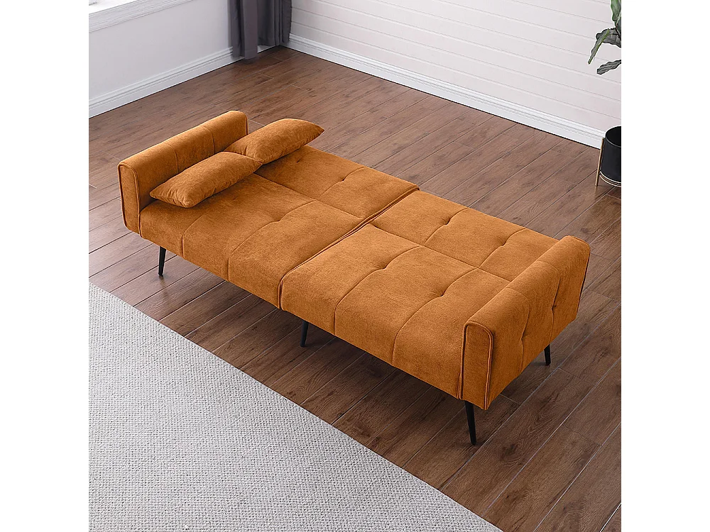Canapé convertible deux places inclinable en tissu avec dossier réglable futon jaune pour salon