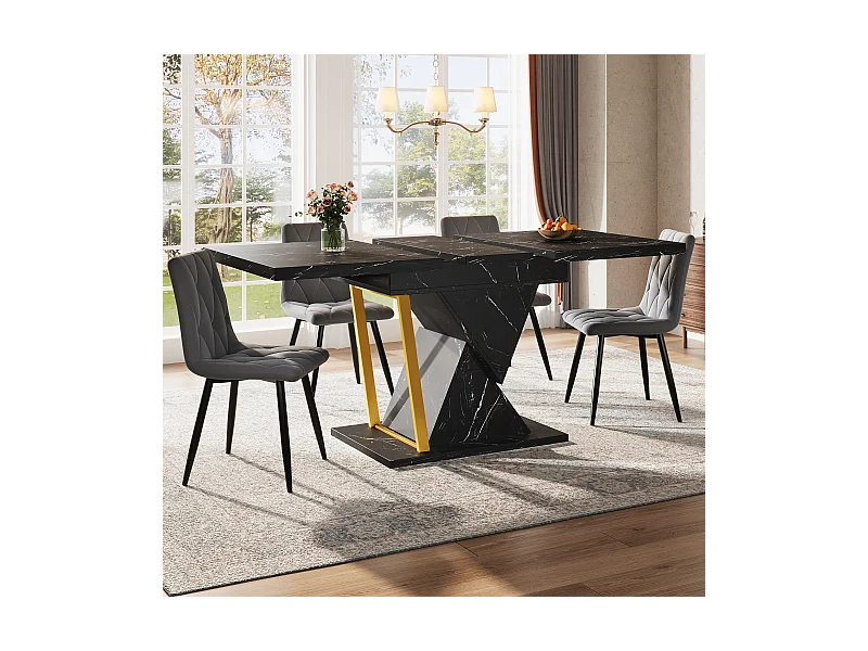 Table à manger extensible 6 places - 110/140 x 80 x 76 cm - pour salles à manger et cuisines - MDF + métal - noir