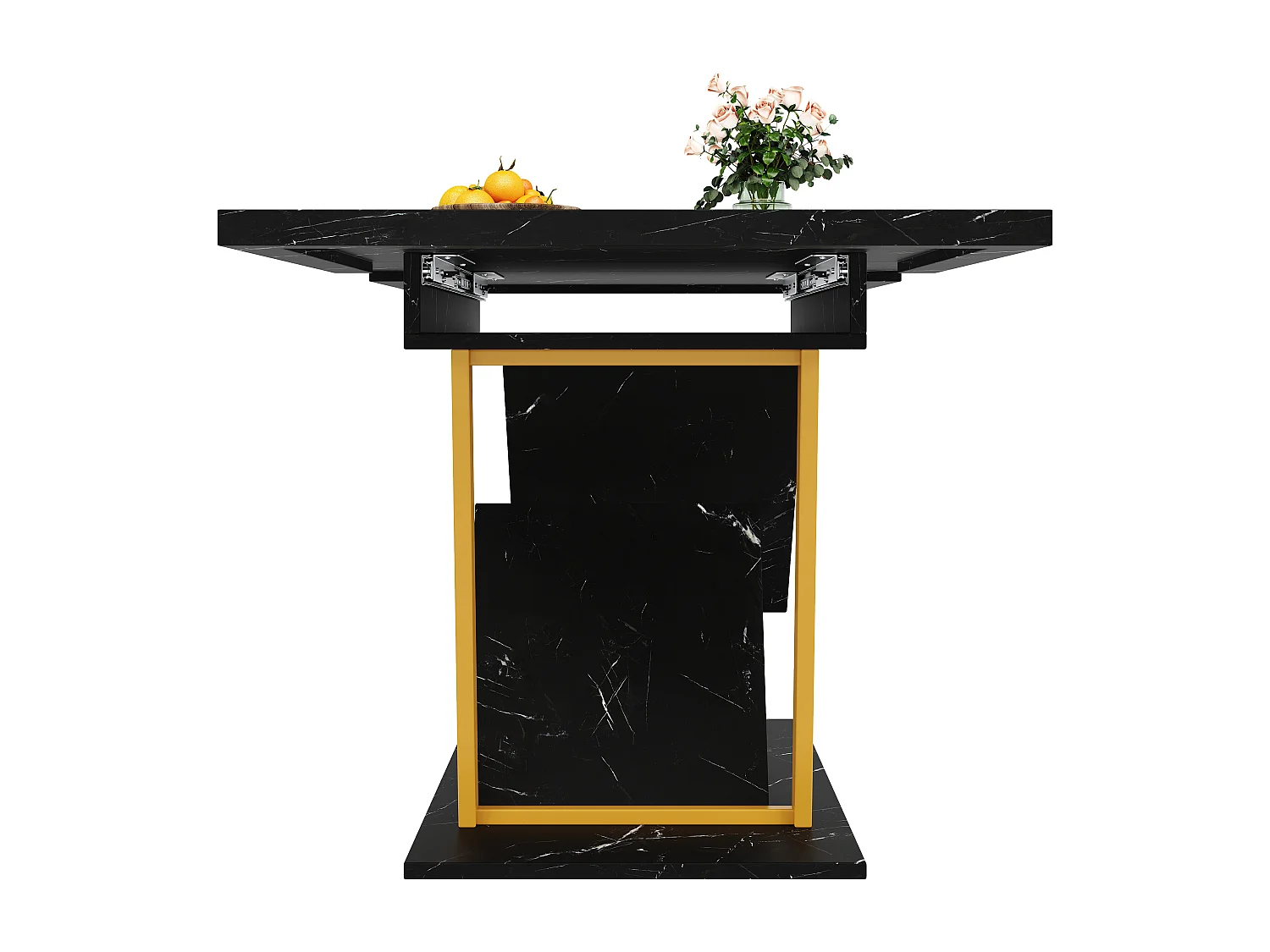 Table à manger extensible 6 places - 110/140 x 80 x 76 cm - pour salles à manger et cuisines - MDF + métal - noir