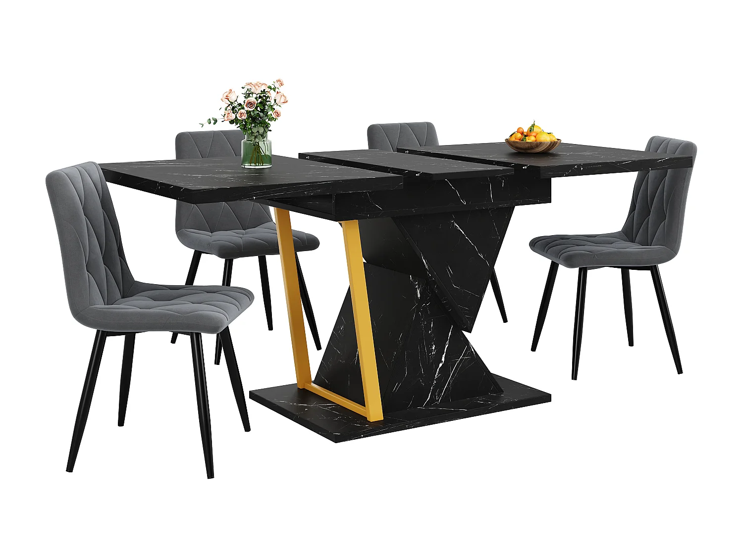 Table à manger extensible 6 places - 110/140 x 80 x 76 cm - pour salles à manger et cuisines - MDF + métal - noir