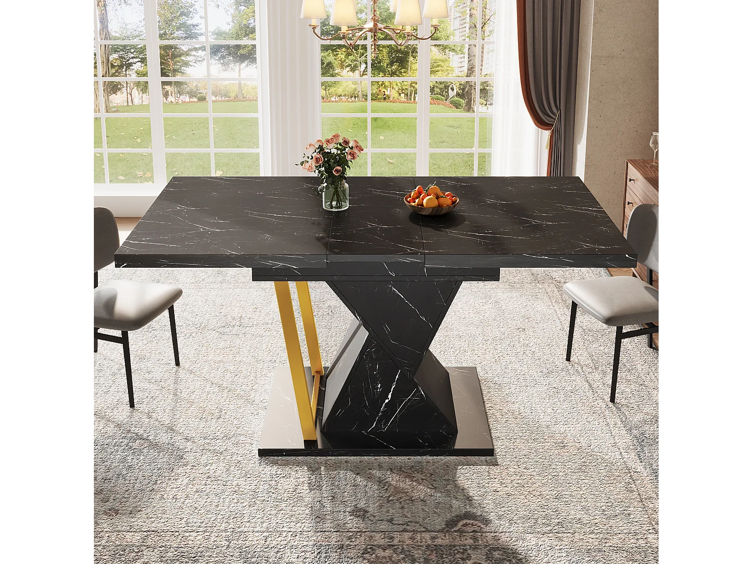 Table à manger extensible 6 places - 110/140 x 80 x 76 cm - pour salles à manger et cuisines - MDF + métal - noir