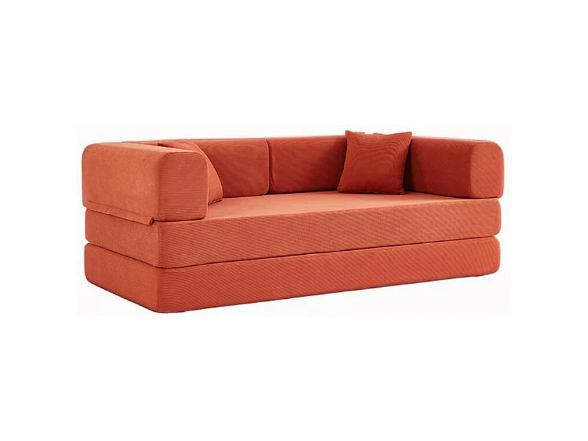 Canapé convertible avec oreiller cylindrique canapé-lit pliant velours côtelé cadre fixe pour salon chambre à coucher studio orange rouge