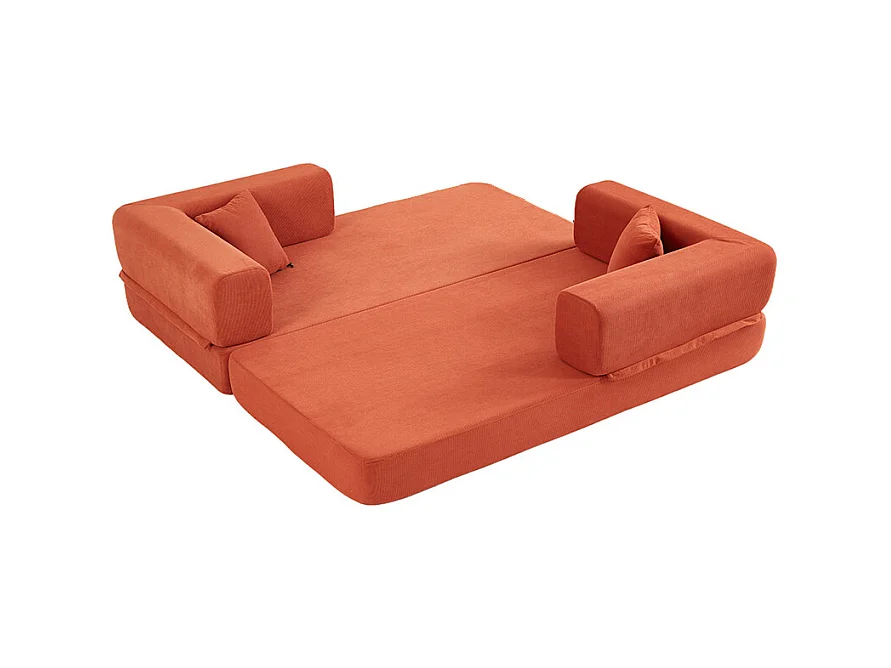 Canapé convertible avec oreiller cylindrique canapé-lit pliant velours côtelé cadre fixe pour salon chambre à coucher studio orange rouge