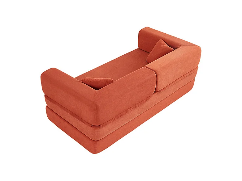 Canapé convertible avec oreiller cylindrique canapé-lit pliant velours côtelé cadre fixe pour salon chambre à coucher studio orange rouge