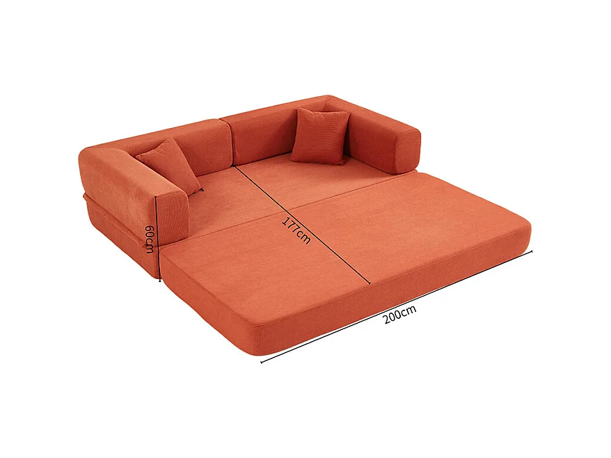 Canapé convertible avec oreiller cylindrique canapé-lit pliant velours côtelé cadre fixe pour salon chambre à coucher studio orange rouge