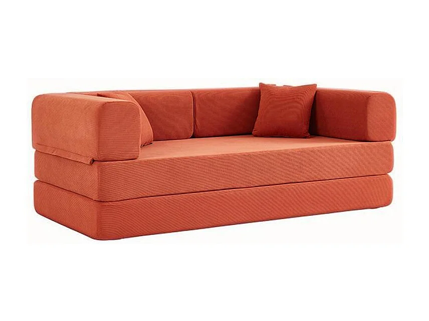 Canapé convertible avec oreiller cylindrique canapé-lit pliant velours côtelé cadre fixe pour salon chambre à coucher studio orange rouge