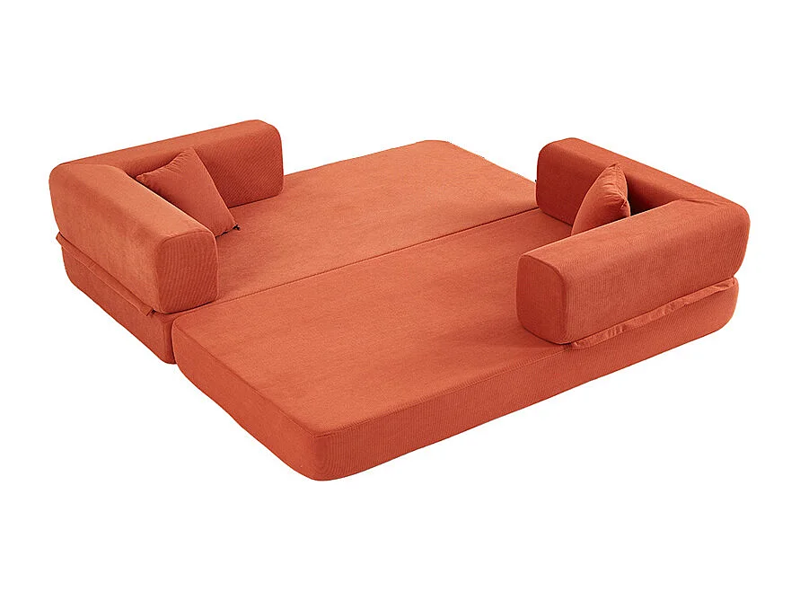 Canapé convertible avec oreiller cylindrique canapé-lit pliant velours côtelé cadre fixe pour salon chambre à coucher studio orange rouge