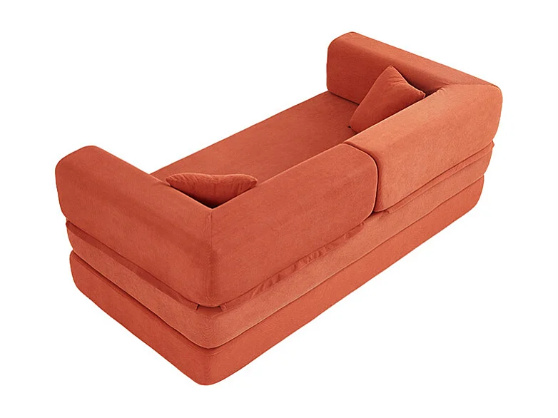 Canapé convertible avec oreiller cylindrique canapé-lit pliant velours côtelé cadre fixe pour salon chambre à coucher studio orange rouge