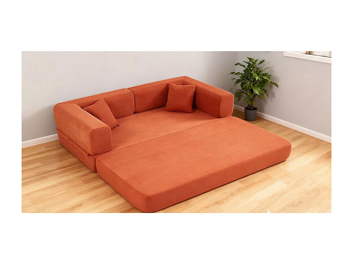 Canapé convertible avec oreiller cylindrique canapé-lit pliant velours côtelé cadre fixe pour salon chambre à coucher studio orange rouge